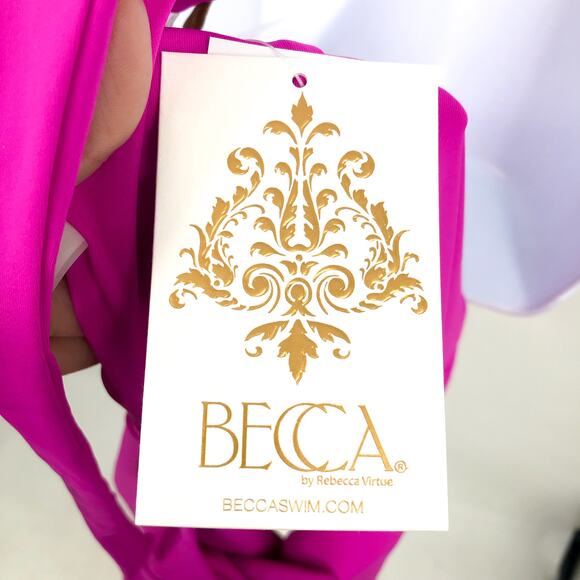 BECCA Women's Color Code V-Wire One Piece Swimsuit Large Vivid Pink Stretch NWT - Picture 8 of 10